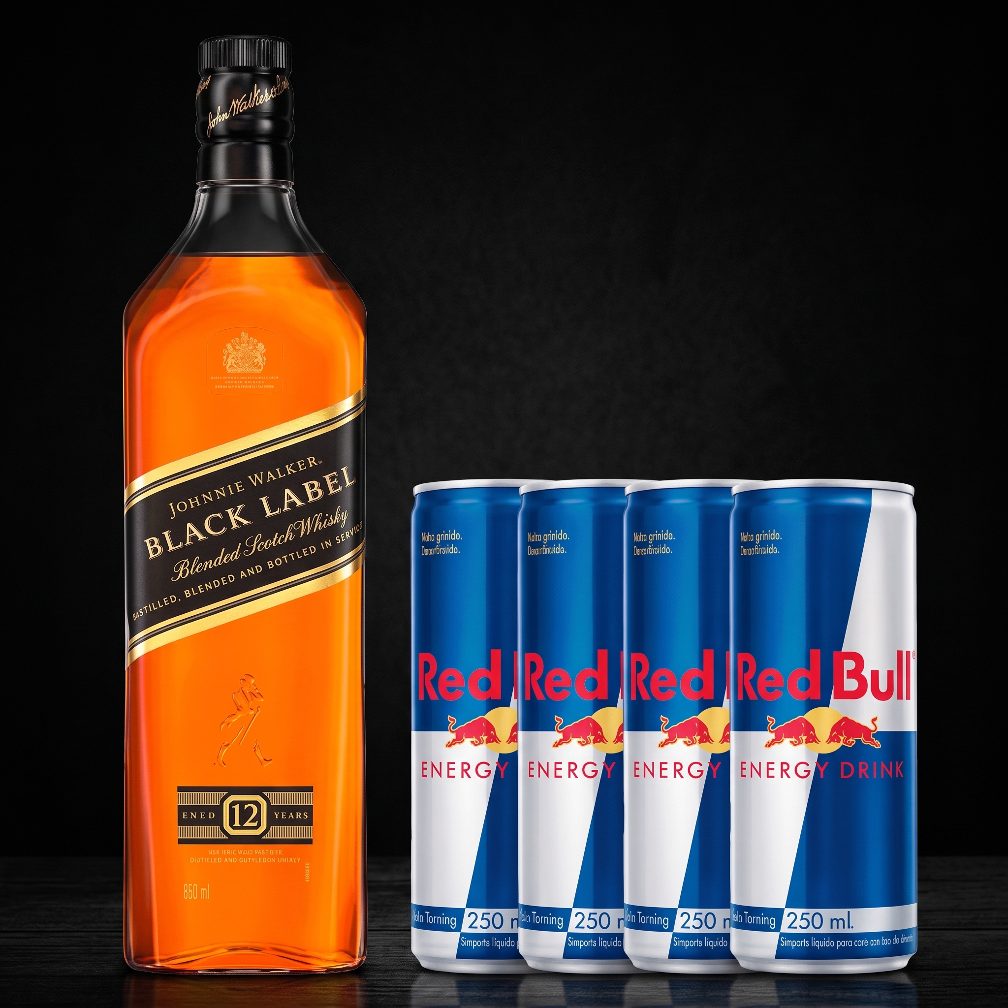 Combo Johnnie Walker Black Label 1L + 4 Red Bulls